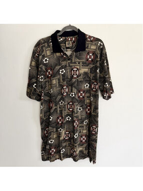 Vintage Bruno B Polo Mens L Retro Geometric Print 100% Cotton Golf Shirt Italy